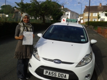 Shereen Ahmed proudly holding her pass certificate after passing first time today with a safe and confident drive with few driver faults.  A great result well deserved from combining driving, work and studying.  Well done for following your sister's lead passing first time.  Congratulations again. Good luck with your driving.  Keep Safe.  Salvina a...