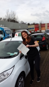 Aimee Hooper proudly holding her certificate after passing her test first time today with a confident drive with 4 driver faults. A great result after working hard, having most lessons after work in the dark, and being determined and focussed on the day!  Well done and congratulations again.  A good start to 2014 for Aimee, Drivewell and Snowy. Hop...