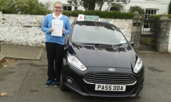 Erin Brennan clearly delighted to be holding her Pass Certificate after passing her test first time today.  A brilliant drive with only one driver fault. This was a fantastic reward of all her hard work and determination to succeed.  Congratulations & well done again. Enjoy your driving.  Salvina 10th February 2015....