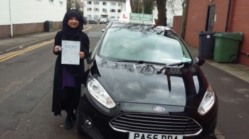 Farhana so happy to be holding her Pass Certificate after passing her Driving Test today.  The examiner praised her for such a smooth drive with only 2 driver faults.  Farhans was conscientious on her lessons and determined never giving up.  Congratulations and well done again.Looking forward to seeing you for Pass Plus soon.  Good luck for safe &a...
