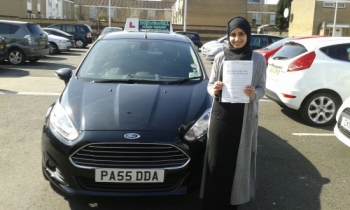 Huda Ahmed holding her Pass Certificate with tears of joy after passing her Driving Test first time today with only a few driver faults. Huda was a pleasure to teach always smiling and I enjoyed our lessons and will miss our chats. Enjoy your independence - no more buses.  It was a fantastic day for Sooty too as it was Sooty´s last test befor...