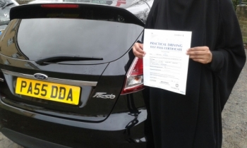 Marym Ahmed was thrilled to have passed her Driving Test today with  a few faults.  She was rather camera shy, but is pictured here holding her Pass Certificate standing next to Salvina´s car - Sooty. Marym worked hard, took her lessons seriously and produced a safe and confident drive.

Congratulations and well done again. Enjoy safe drivin...
