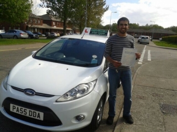 Saeed Jaber proudly holding his Pass Certificate after passing his test today with 4 driver faults.  A great result as a result of working hard during a busy time table.  Congratulations and well done again.  Good luck and enjoy safe driving. 16th May 2013....