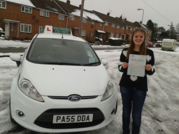 Eleanor Ball proudly holding her Pass Certificate. Congratulations passing today first time.  A great drive with only 2 driver faults, and being unable to have many lessons prior to test due to snow.  A super start to 2013 for Salvina and Drivewell Driving Academy. 25th January 2013....